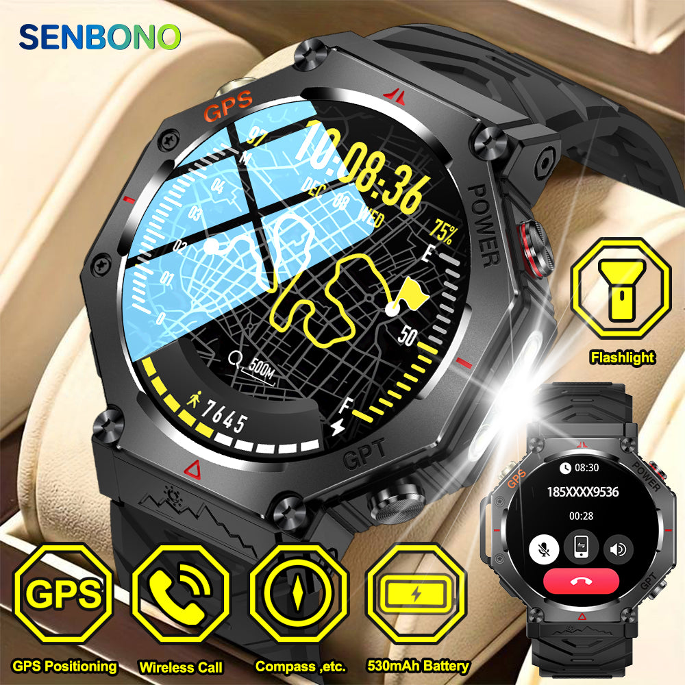 SENBONO smartwatch KC91supports AI voice assistant + AI watch face, GPS positioning, Bluetooth answering, health monitoring and other functions, and is a must-have item for outdoor activities.