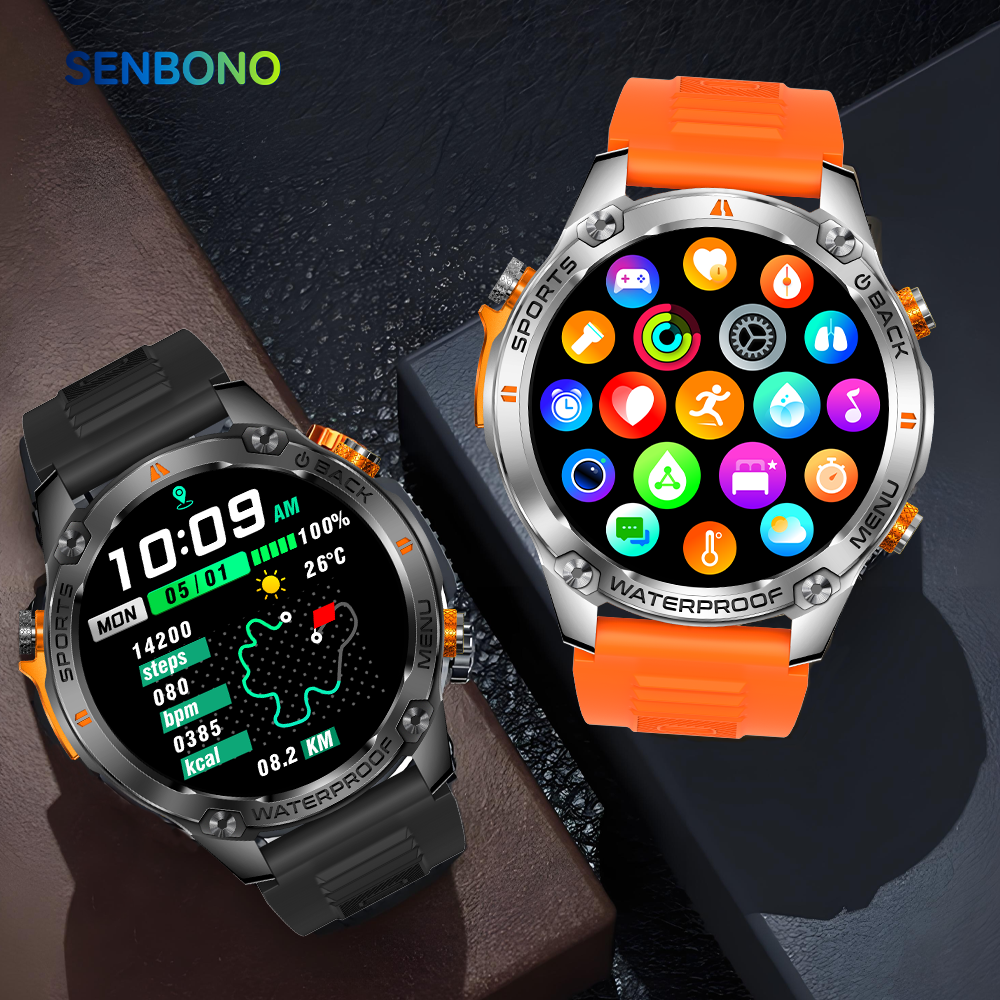 SENBONO Smart Outdoor Watch G100 Sports Watch 1.43 Inch GPS, Bluetooth Calling, Voice Assistant, Remote Camera, Fitness Tracker Smart Sports Glasses