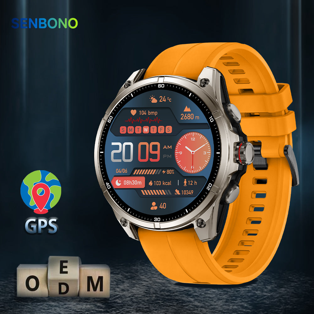 SENBONO FT66 Smartwatch: 1.43-inch AMOLED screen, GPS positioning, flashlight, 5ATM waterproof outdoor smartwatch.