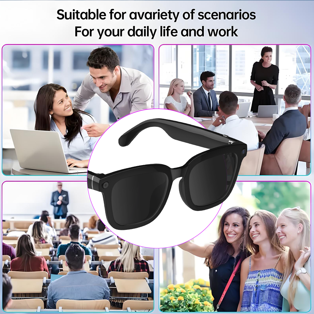 SENBONO V03smart ai glasses uv400 anti-ultraviolet round frame video call recording 5MP HD music playback ai object recognition sports smart outdoor sunglasses