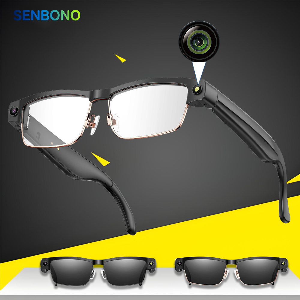 SENBONO L802 Smart AI Translation Glasses with 8MP Video Recording, Dual Microphones, Noise Cancellation, Bluetooth Call Recognition, WiFi Real-Time Transmission, Voice Assistant Sports Smart Outdoor Glasses
