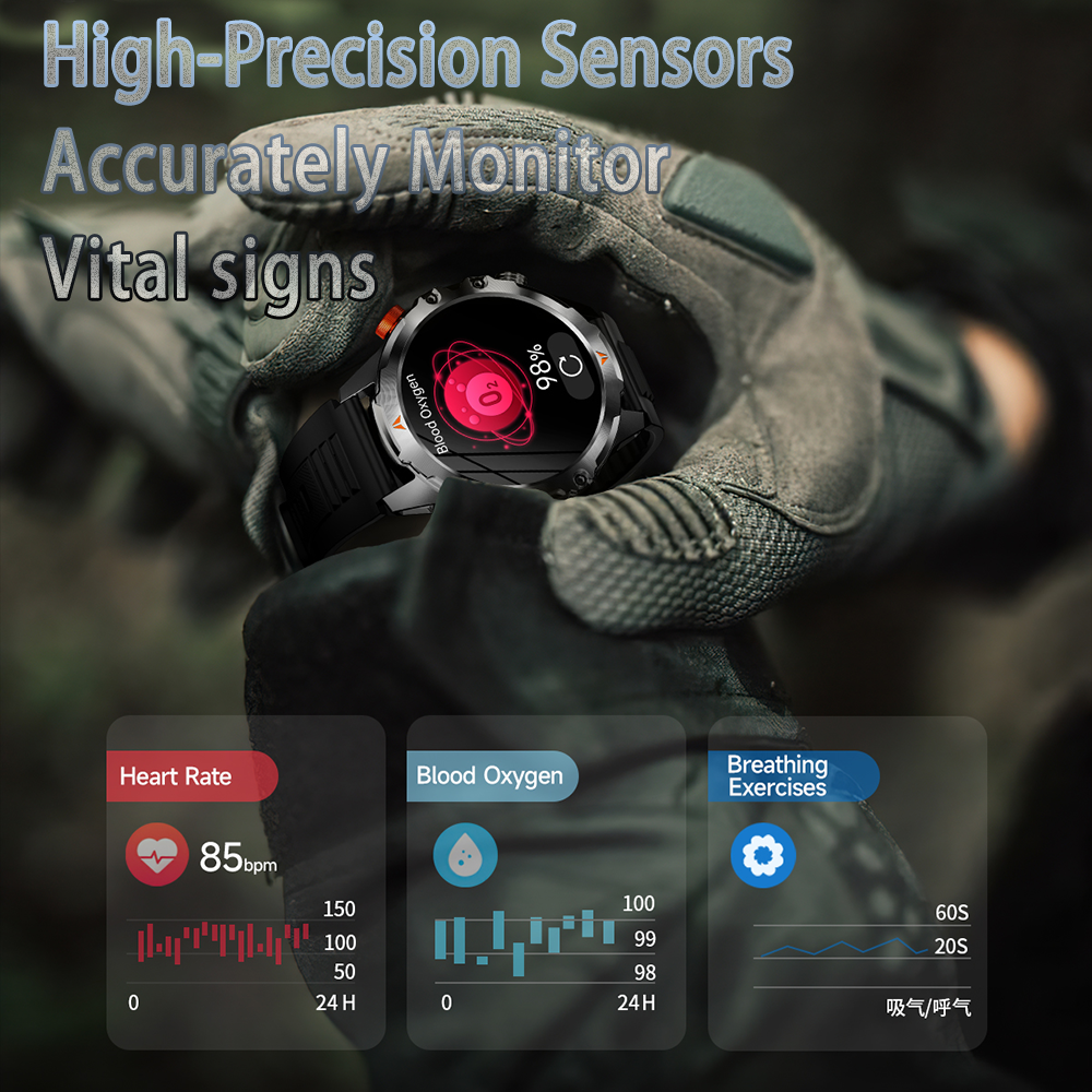 SENBONO V75 1.46-inch TFT Outdoor Smartwatch with Android, Altitude, Air Pressure, and Blood Oxygen Monitoring, GPS, Compass, Bluetooth, Fitness Tracker, and Sports Smartwatch