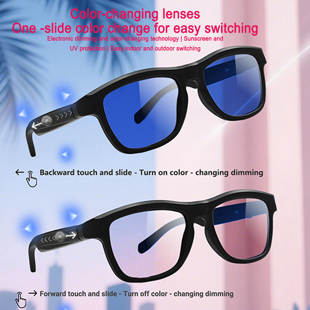 SENBONO smart translation glasses GV90 lenses slide to change color, UV400 anti-dizziness, unilateral magnetic charging, answering and making calls, playing music, and remote control photography.