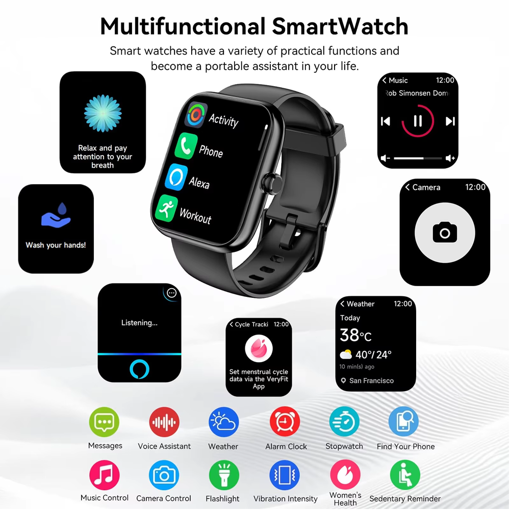 SENBONO IDW25 smart watch 1.83 inches Voice assistant Long battery life Bluetooth call Health monitoring Sports waterproof Multi-mode Applicable to Android iOS