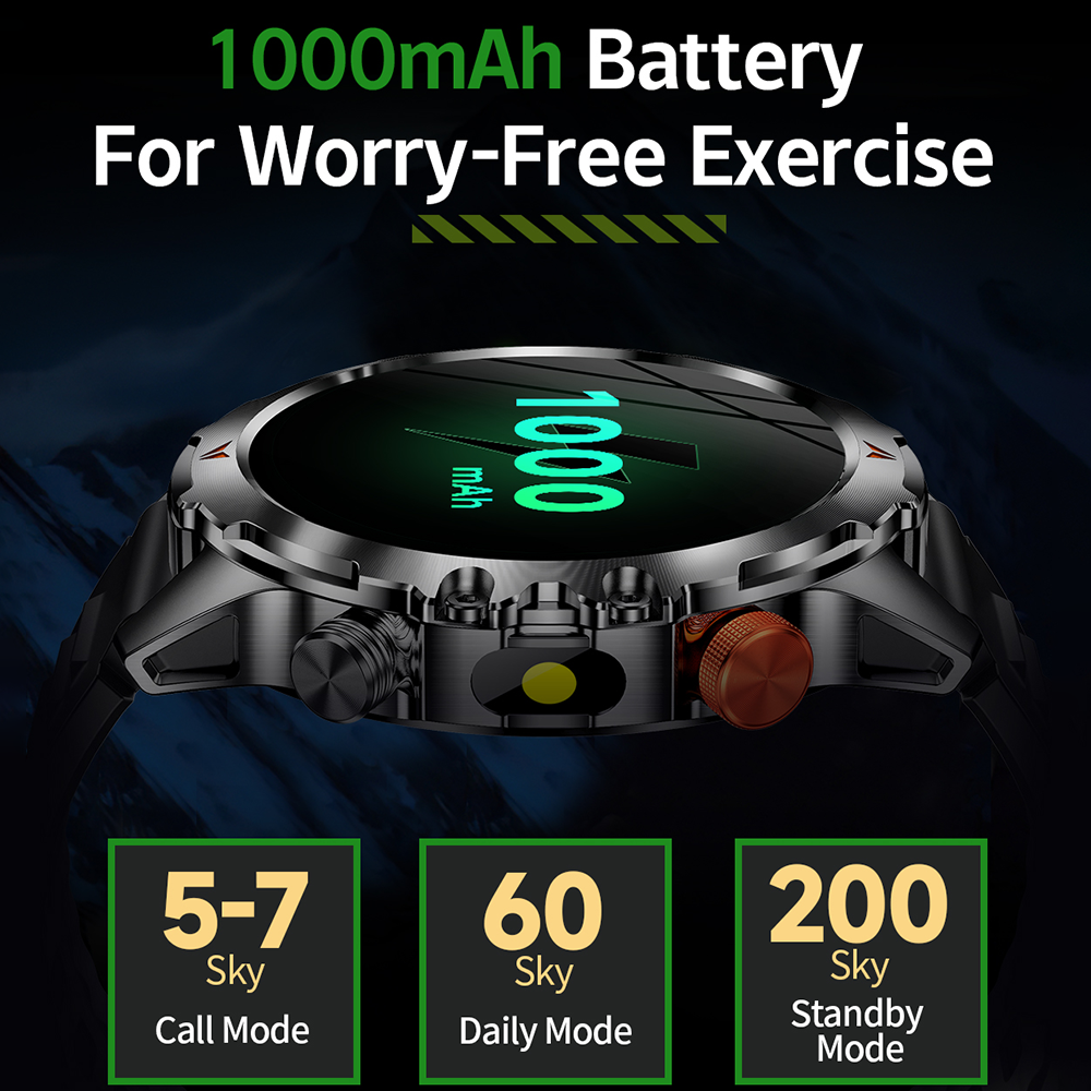 SENBONO V75 1.46-inch TFT Outdoor Smartwatch with Android, Altitude, Air Pressure, and Blood Oxygen Monitoring, GPS, Compass, Bluetooth, Fitness Tracker, and Sports Smartwatch