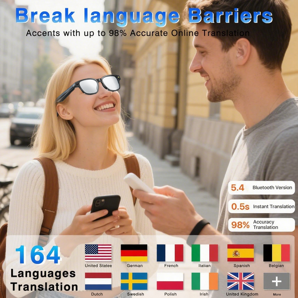 SENBONO Smart AI Translation Glasses L801 HD 8-megapixel photography, video recording, object recognition, WiFi real-time transmission, smart AI outdoor sports glasses