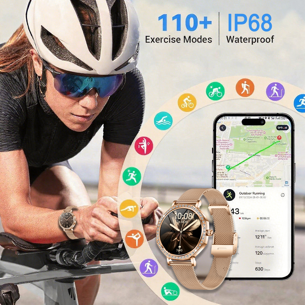 SENBONO KC98 smart women's watch with AI voice assistant, AI dial, GPT, Bluetooth call function, calculator function, games, sleep analysis, and 100+ sports modes.