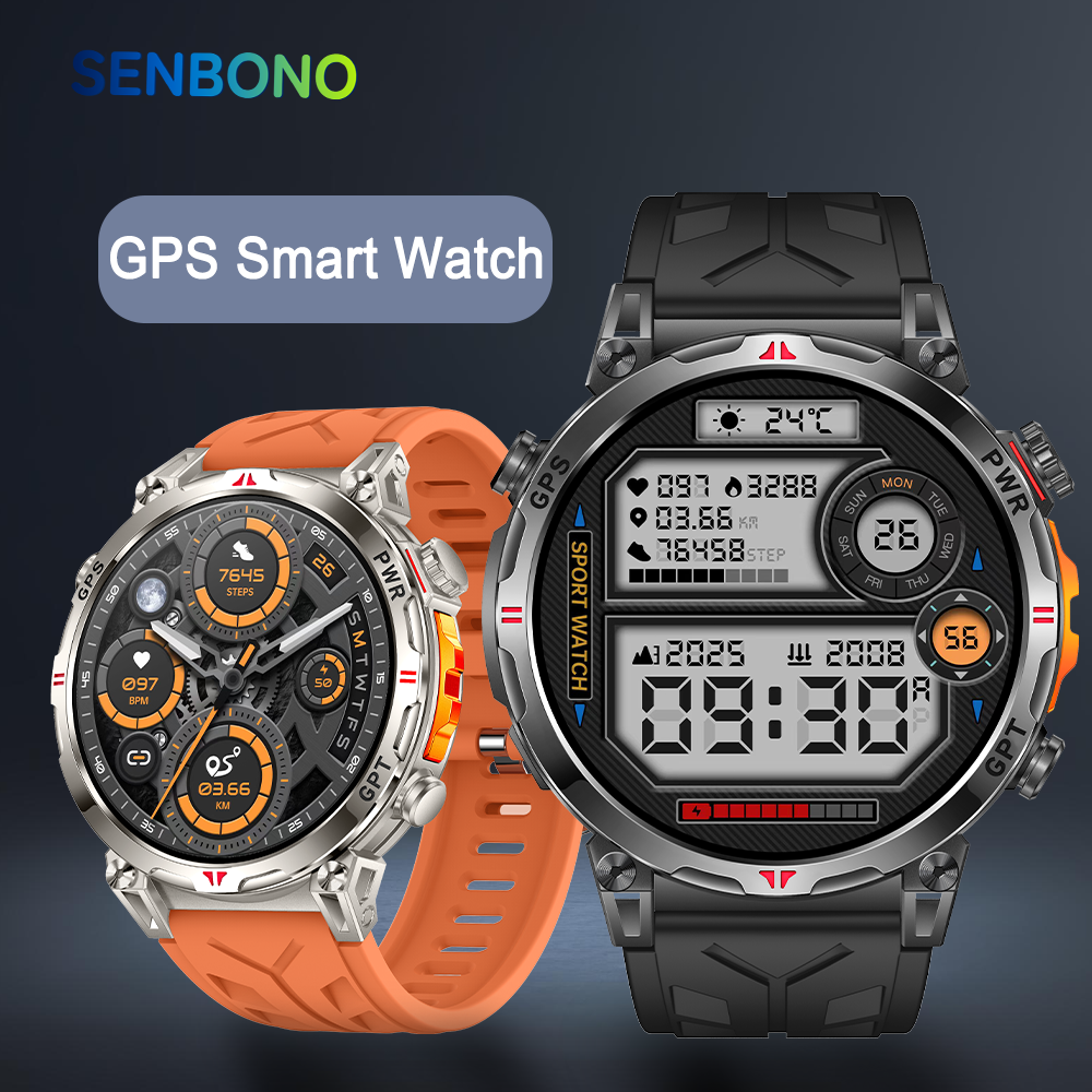 SENBONO Smart Outdoor Watch KC93 GPS Positioning, Bluetooth Calling, Heart Rate and Blood Oxygen Health Analysis Fitness Tracker Cycling Sports Smart Watch is compatible with iOS and Android.