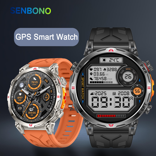 SENBONO Smart Outdoor Watch KC93 GPS Positioning, Bluetooth Calling, Heart Rate and Blood Oxygen Health Analysis Fitness Tracker Cycling Sports Smart Watch is compatible with iOS and Android.