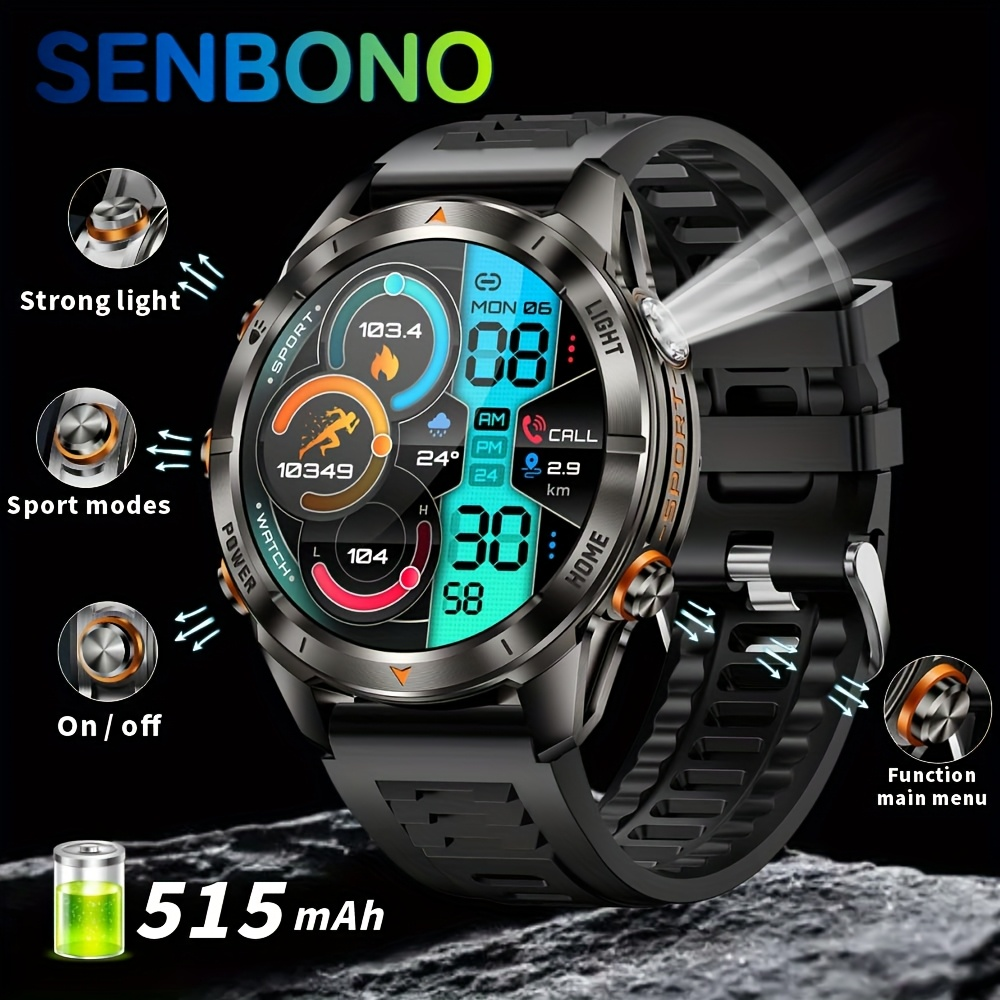 SENBONO KT80smartwatch 1.46-inch remote control camera full-screen touch heart rate blood oxygen pressure monitoring + exercise record + sleep / women's health management smartwatch