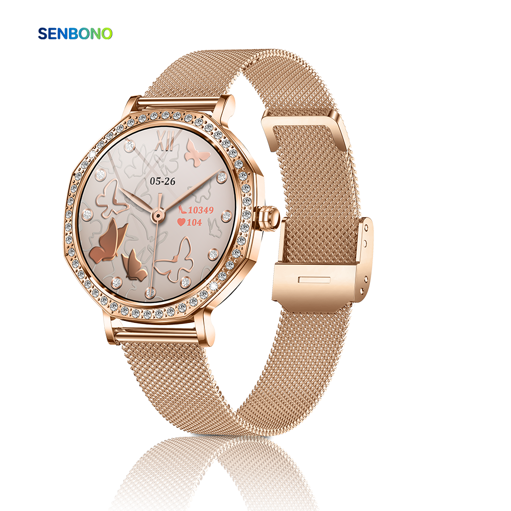 SENBONO KC98 smart women's watch with AI voice assistant, AI dial, GPT, Bluetooth call function, calculator function, games, sleep analysis, and 100+ sports modes.