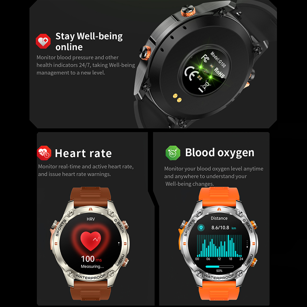 SENBONO Smart Outdoor Watch G100 Sports Watch 1.43 Inch GPS, Bluetooth Calling, Voice Assistant, Remote Camera, Fitness Tracker Smart Sports Glasses