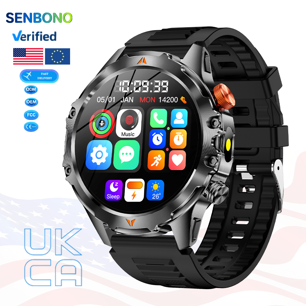 SENBONO V75 1.46-inch TFT Outdoor Smartwatch with Android, Altitude, Air Pressure, and Blood Oxygen Monitoring, GPS, Compass, Bluetooth, Fitness Tracker, and Sports Smartwatch
