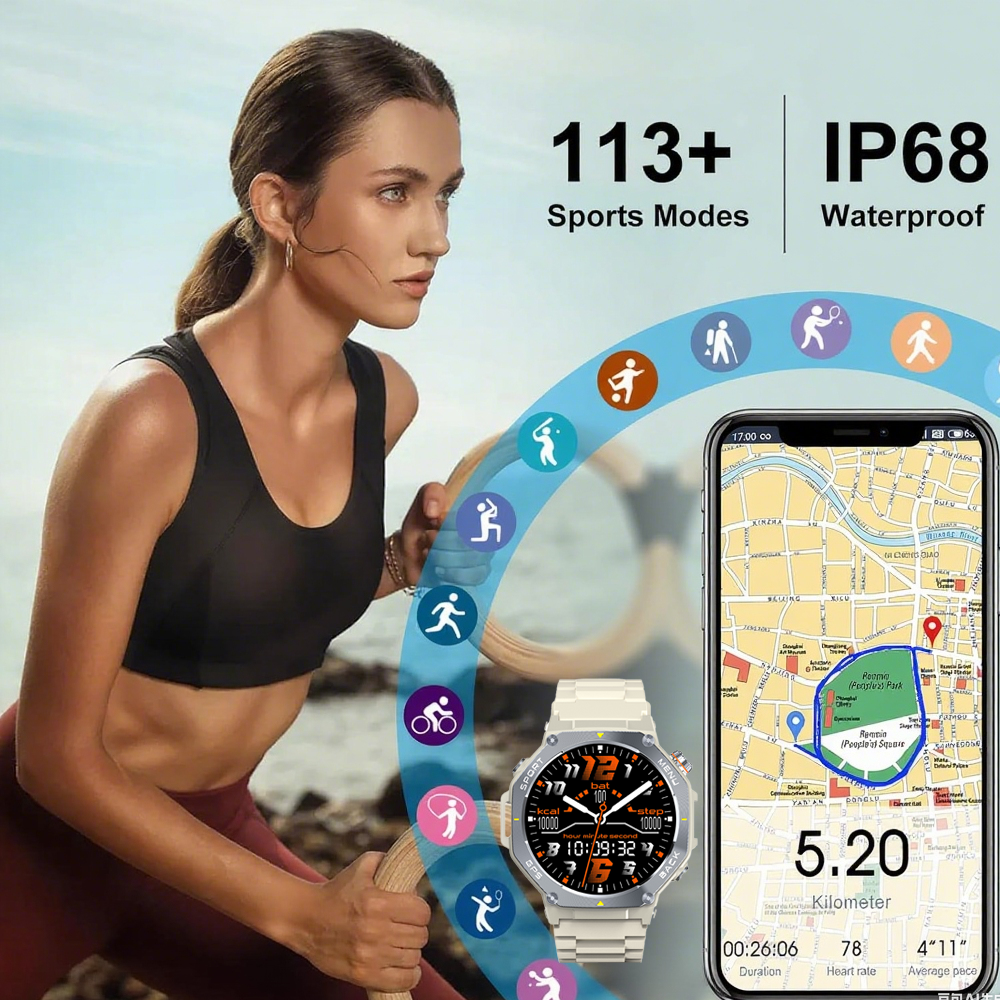 SENBONO GPS + offline map smart watch V20, 1.43-inch touch screen, dual-mode Bluetooth call, instant connection, multiple sports modes + all-round health functions.
