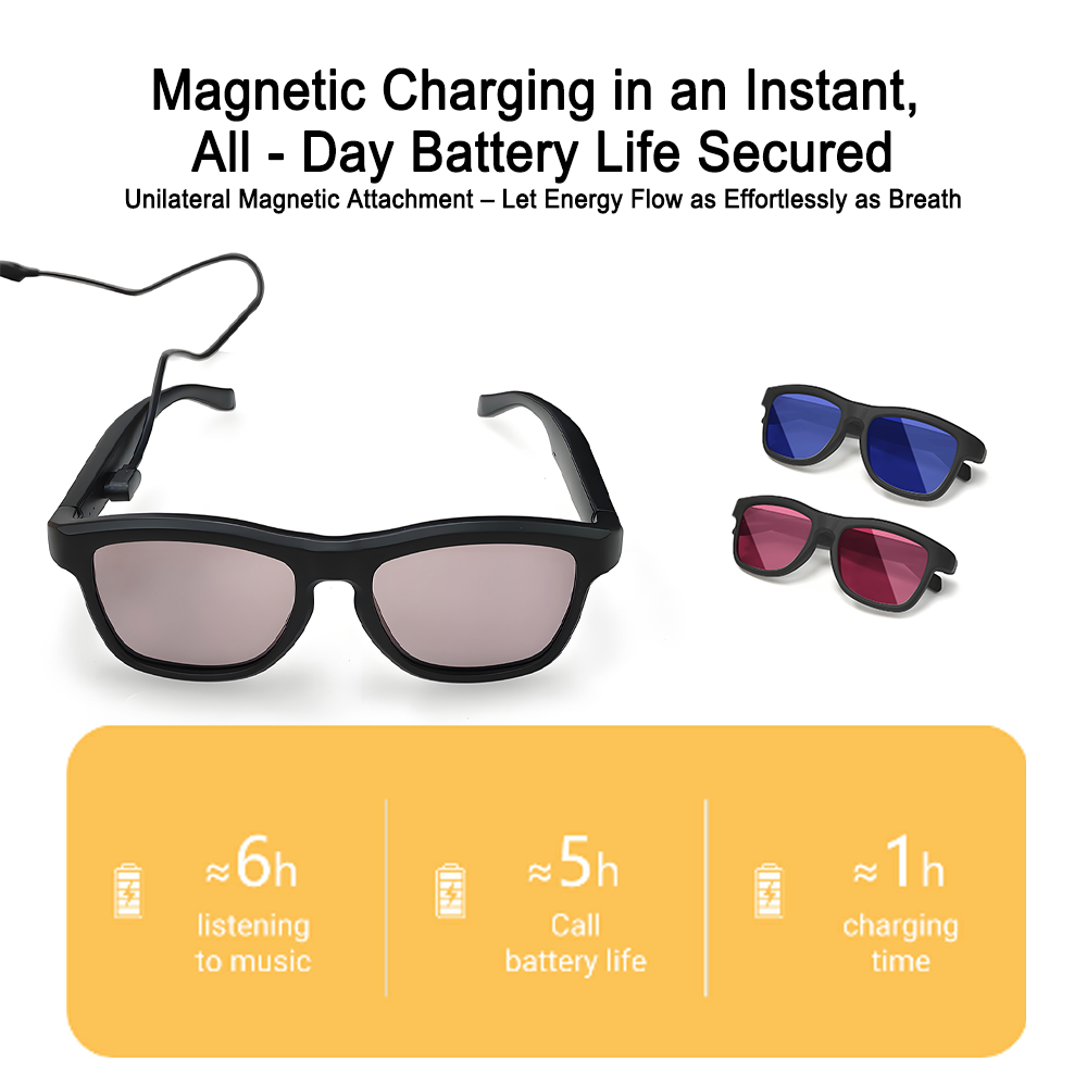 SENBONO smart translation glasses GV90 lenses slide to change color, UV400 anti-dizziness, unilateral magnetic charging, answering and making calls, playing music, and remote control photography.