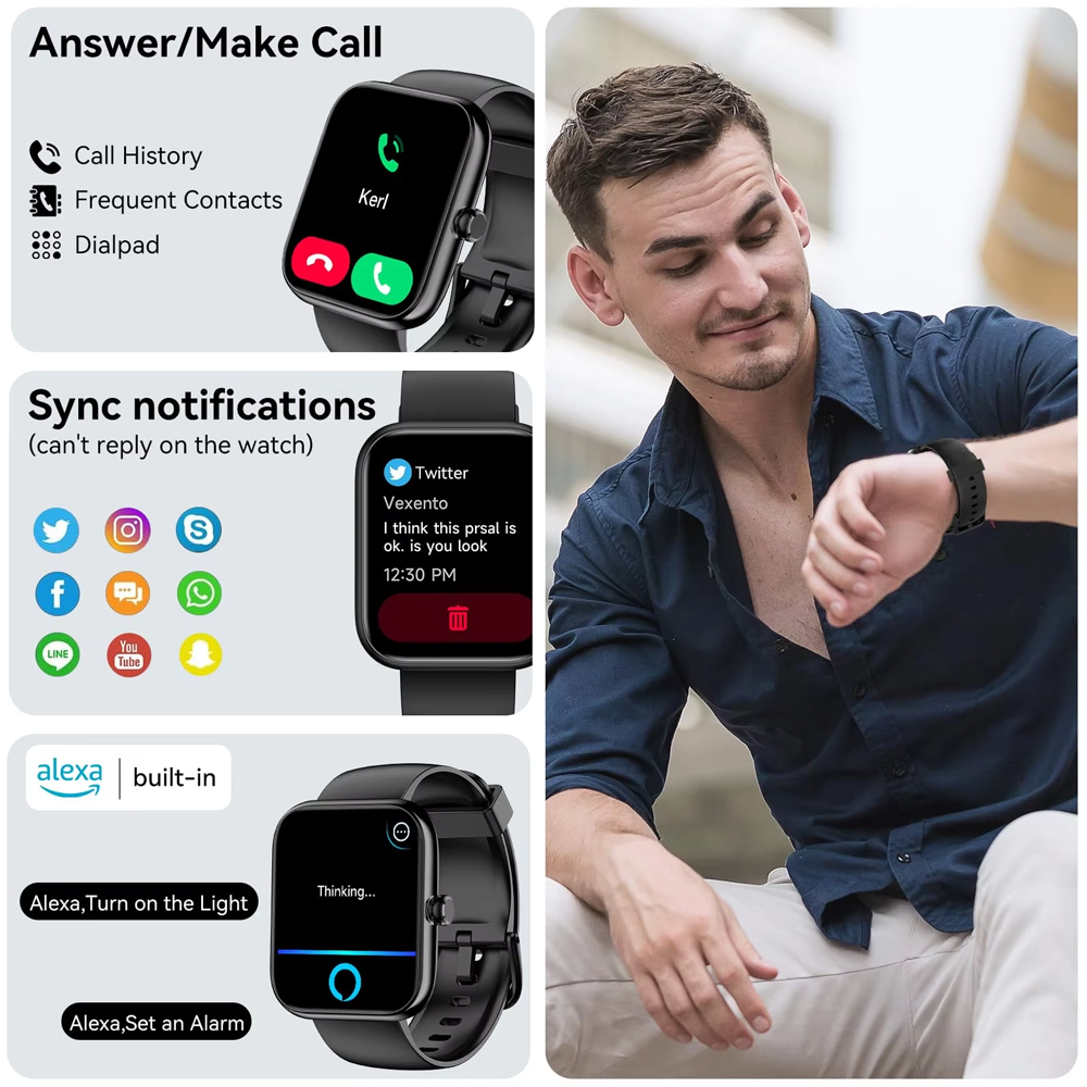 SENBONO IDW25 smart watch 1.83 inches Voice assistant Long battery life Bluetooth call Health monitoring Sports waterproof Multi-mode Applicable to Android iOS