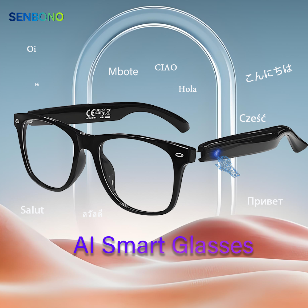 SENBONO F16 smart glasses AI translation music noise reduction wireless Bluetooth hands-free call remote control photo outdoor sports smart glasses