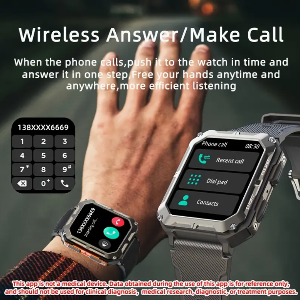 SENBONO Smartwatch C20pro supports wireless calls, music playback, calorie monitoring, fitness tracking, breathing training, and is compatible with iOS and Android