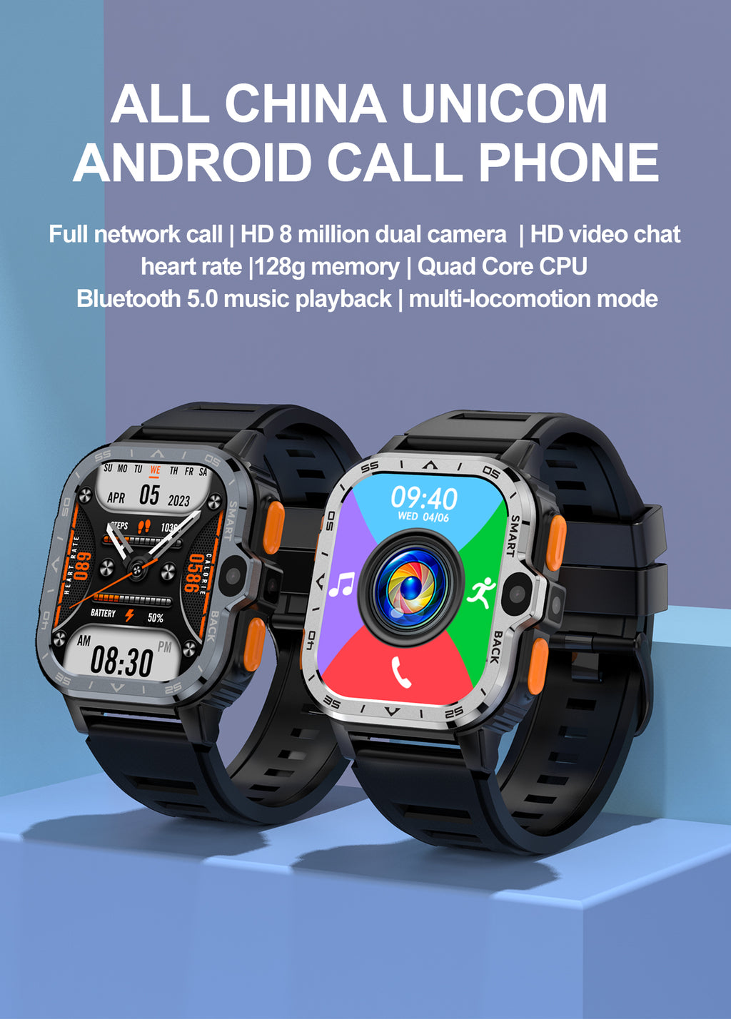 SENBONO smart dual camera call watch 4G, GPS navigation, recording, recording video, SMS, heart rate, blood oxygen and blood pressure monitoring