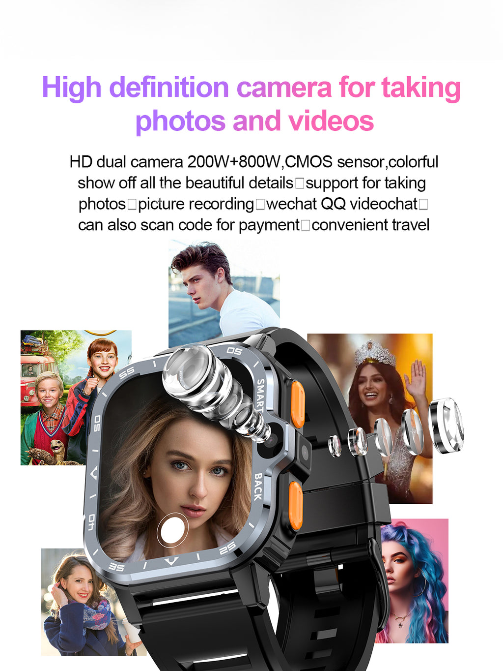 SENBONO smart dual camera call watch 4G, GPS navigation, recording, recording video, SMS, heart rate, blood oxygen and blood pressure monitoring