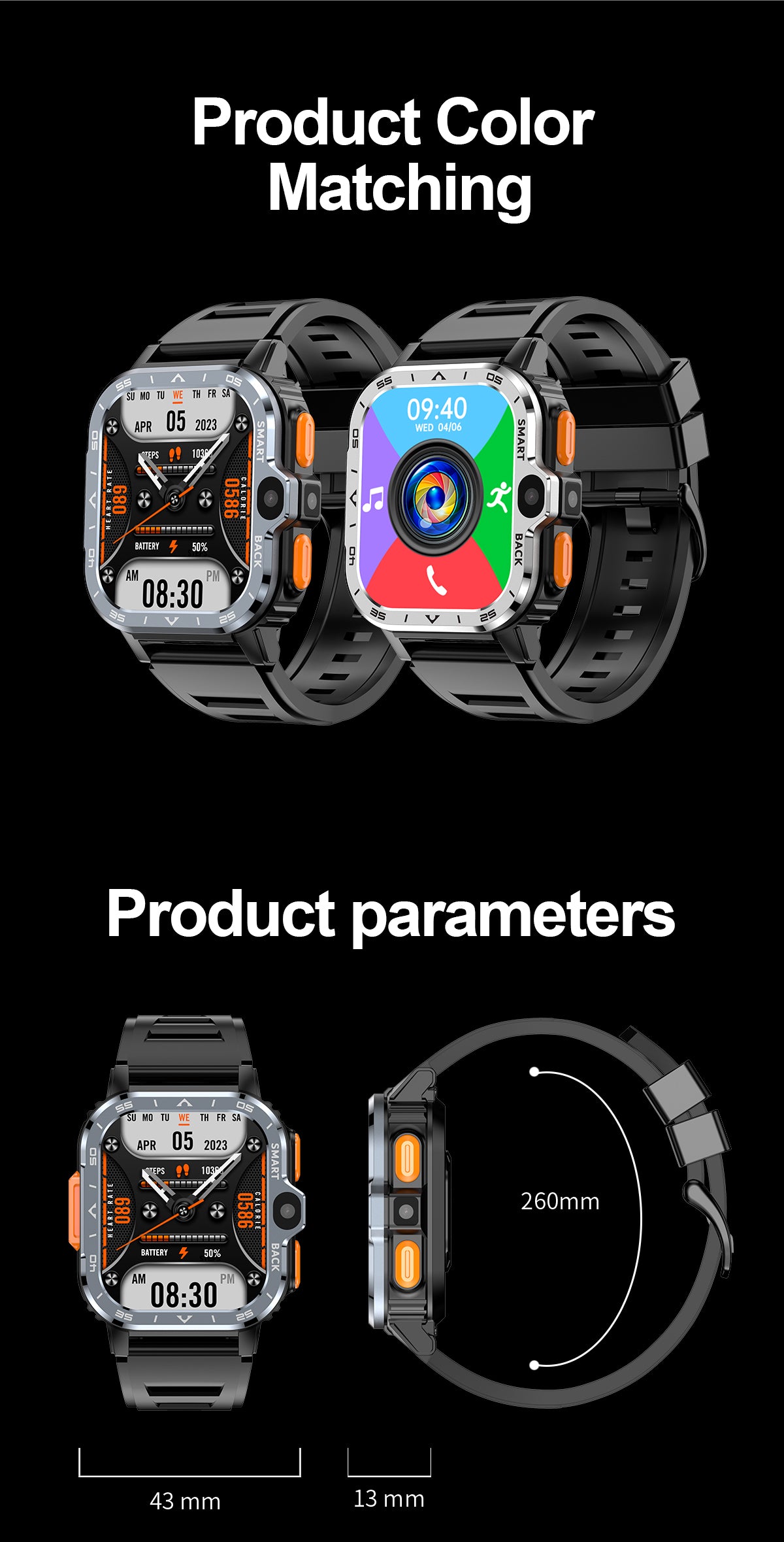 SENBONO smart dual camera call watch 4G, GPS navigation, recording, recording video, SMS, heart rate, blood oxygen and blood pressure monitoring