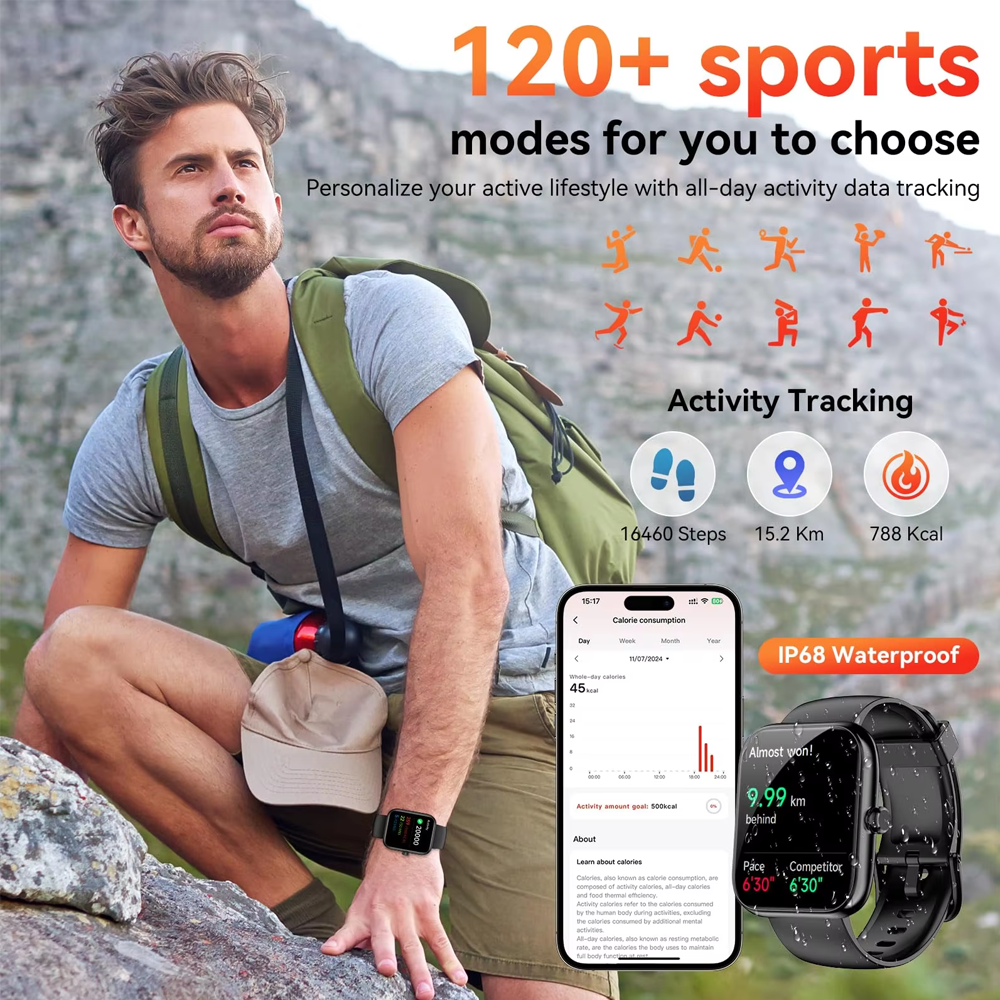 SENBONO IDW25 smart watch 1.83 inches Voice assistant Long battery life Bluetooth call Health monitoring Sports waterproof Multi-mode Applicable to Android iOS
