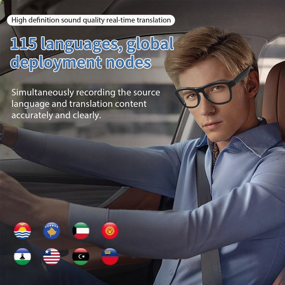 SENBONO smart translation glasses GV90 lenses slide to change color, UV400 anti-dizziness, unilateral magnetic charging, answering and making calls, playing music, and remote control photography.