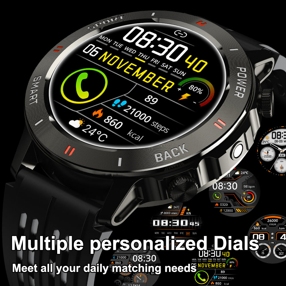 SENBONO men's sports smart watch S81PRO has functions such as wireless calling iPX8 waterproof alloy body and silicone strap, music control, multi-function reminder, etc.