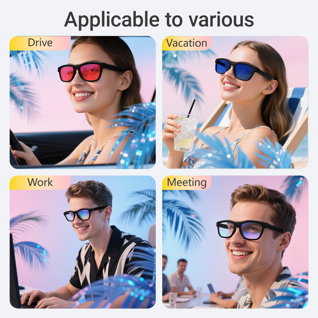 SENBONO smart translation glasses GV90 lenses slide to change color, UV400 anti-dizziness, unilateral magnetic charging, answering and making calls, playing music, and remote control photography.