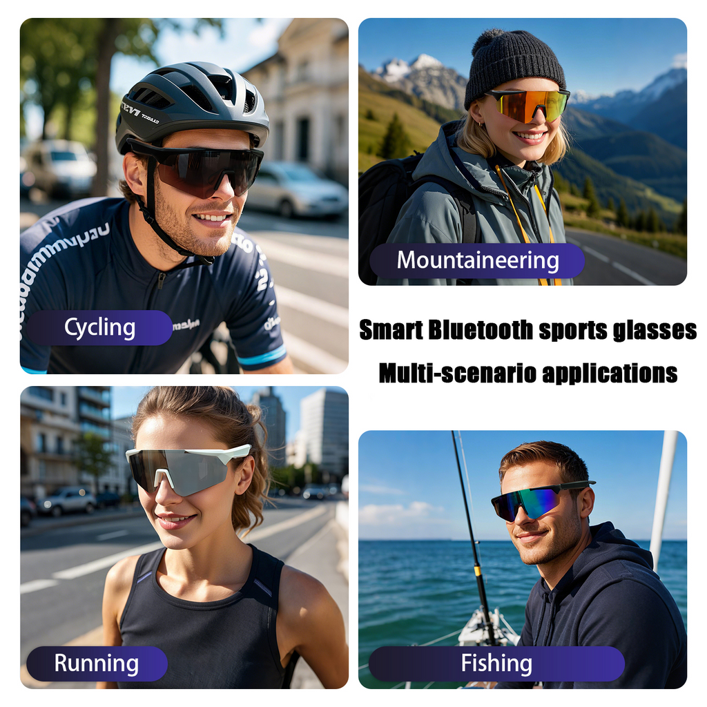 SENBONO QY-PRO2 smart glasses are the first choice. The large frame and colored polarized lenses can effectively block the glare of the sun and easily cope with scenes such as cycling and mountaineering.