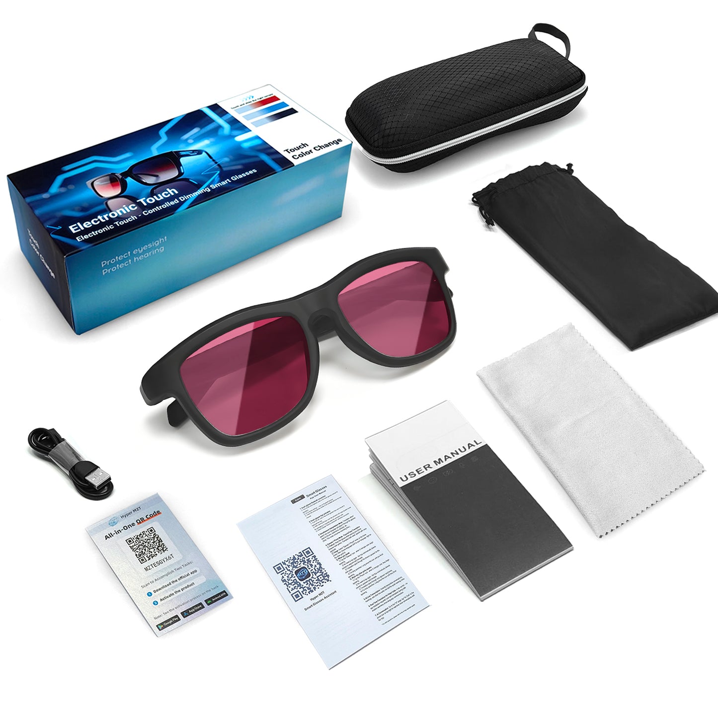 SENBONO smart translation glasses GV90 lenses slide to change color, UV400 anti-dizziness, unilateral magnetic charging, answering and making calls, playing music, and remote control photography.
