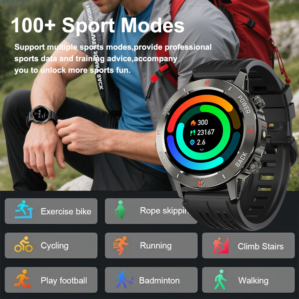 SENBONO men's sports smart watch S81PRO has functions such as wireless calling iPX8 waterproof alloy body and silicone strap, music control, multi-function reminder, etc.