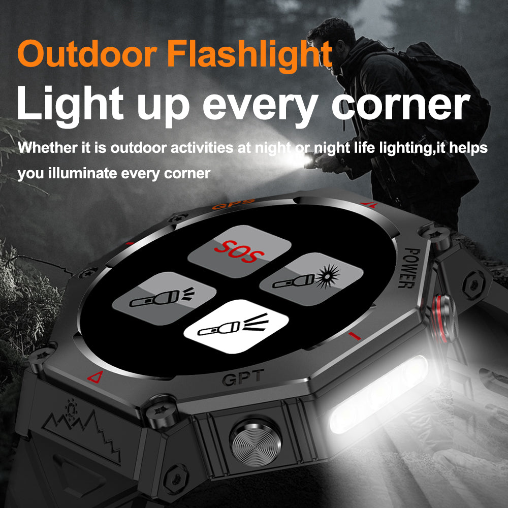 SENBONO smartwatch KC91supports AI voice assistant + AI watch face, GPS positioning, Bluetooth answering, health monitoring and other functions, and is a must-have item for outdoor activities.