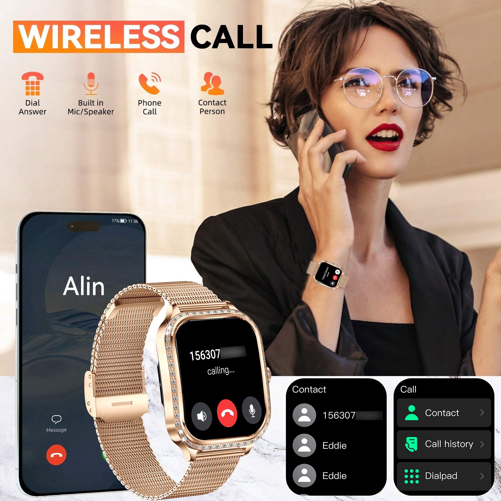 SENBONO women's smart watch MK88 is a health management assistant that integrates pedometer, heart rate detection, female physiological reminders, and multiple sports modes.