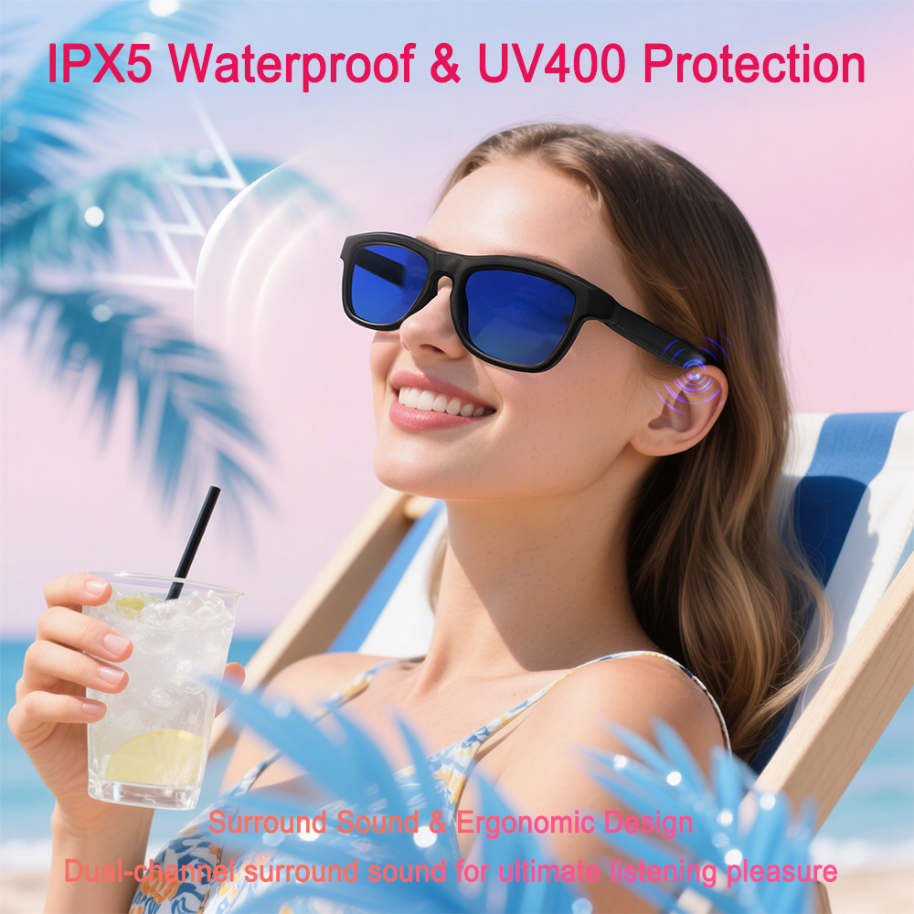 SENBONO smart translation glasses GV90 lenses slide to change color, UV400 anti-dizziness, unilateral magnetic charging, answering and making calls, playing music, and remote control photography.