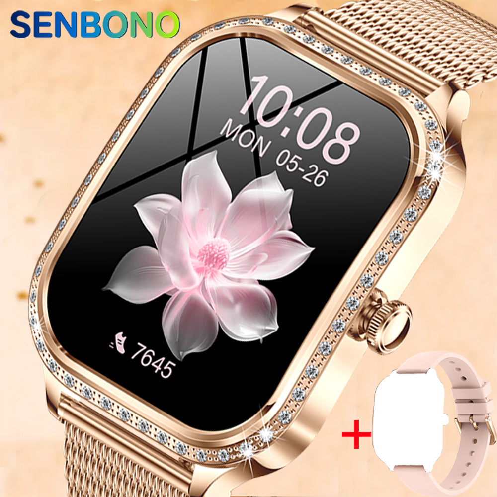 SENBONO women's smart watch MK88 is a health management assistant that integrates pedometer, heart rate detection, female physiological reminders, and multiple sports modes.