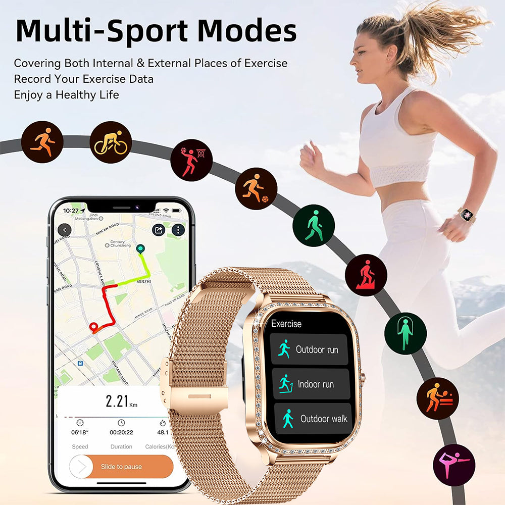 SENBONO women's smart watch MK88 is a health management assistant that integrates pedometer, heart rate detection, female physiological reminders, and multiple sports modes.