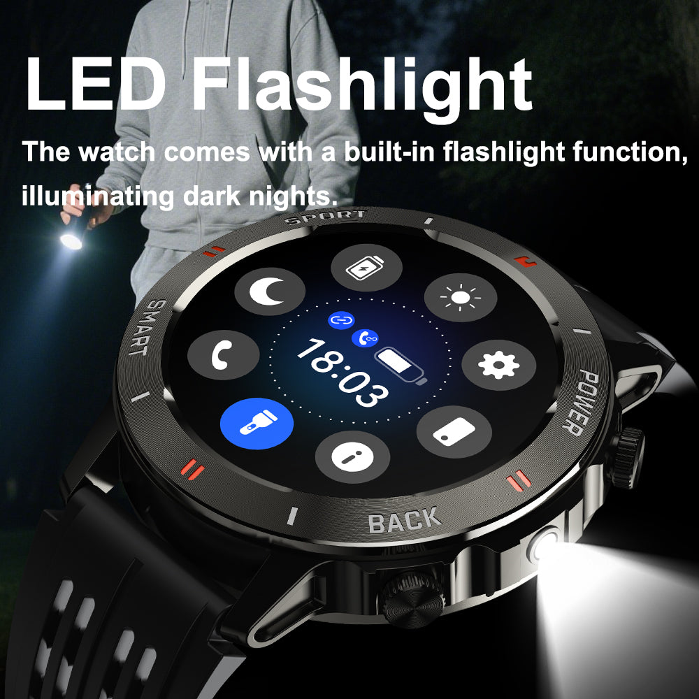 SENBONO men's sports smart watch S81PRO has functions such as wireless calling iPX8 waterproof alloy body and silicone strap, music control, multi-function reminder, etc.