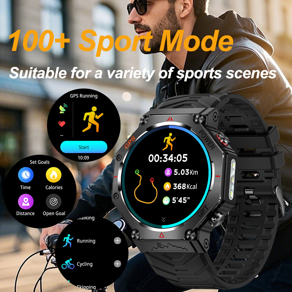 SENBONO smartwatch KC91supports AI voice assistant + AI watch face, GPS positioning, Bluetooth answering, health monitoring and other functions, and is a must-have item for outdoor activities.