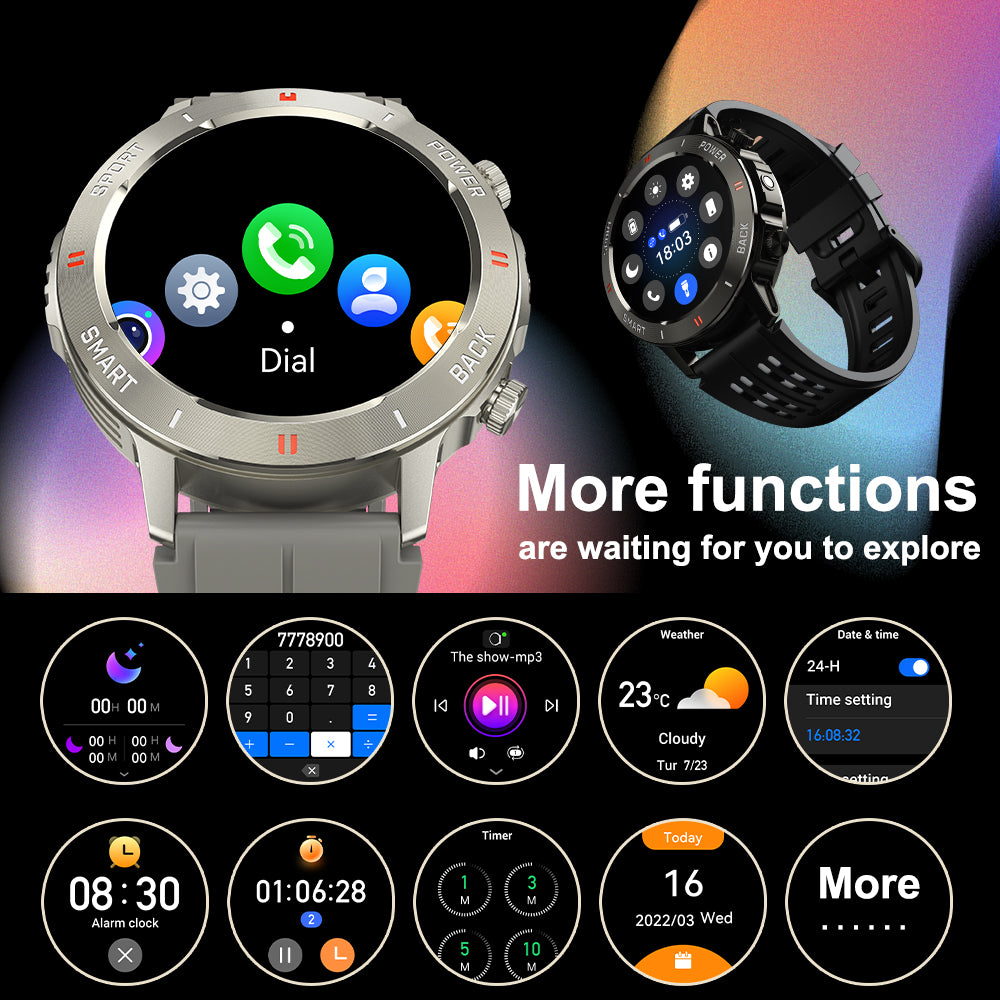 SENBONO men's sports smart watch S81PRO has functions such as wireless calling iPX8 waterproof alloy body and silicone strap, music control, multi-function reminder, etc.