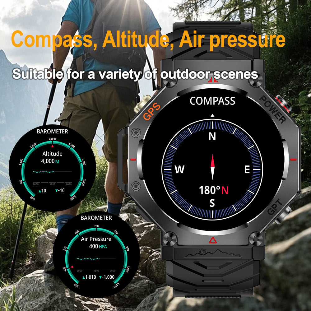SENBONO smartwatch KC91supports AI voice assistant + AI watch face, GPS positioning, Bluetooth answering, health monitoring and other functions, and is a must-have item for outdoor activities.