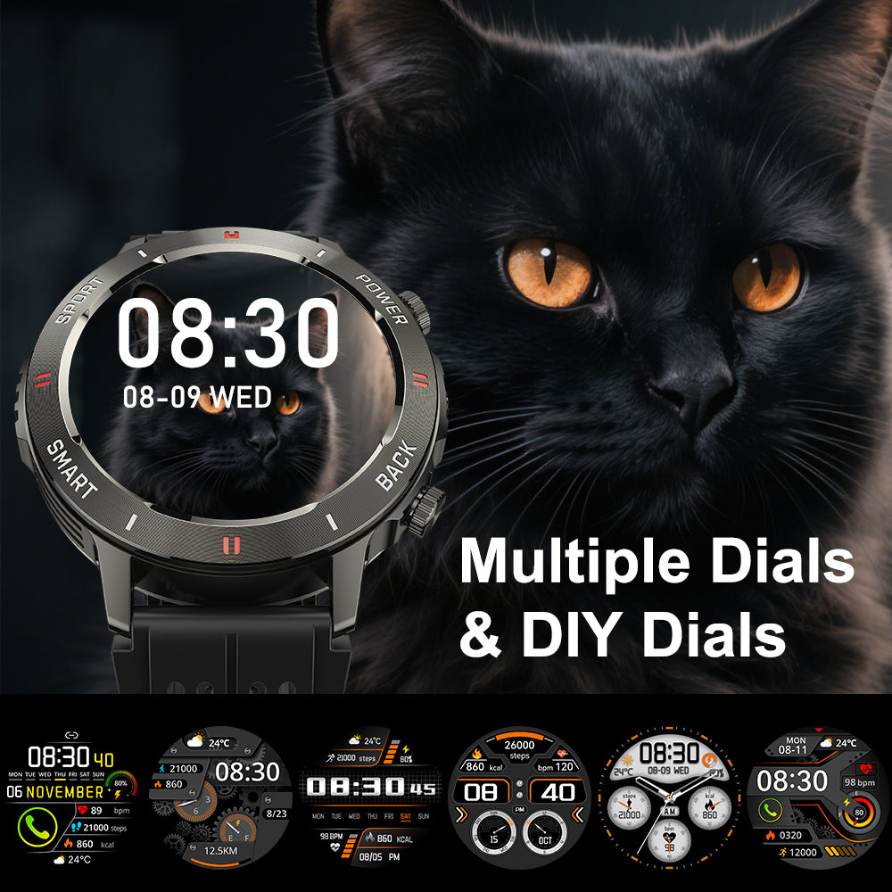 SENBONO men's sports smart watch S81PRO has functions such as wireless calling iPX8 waterproof alloy body and silicone strap, music control, multi-function reminder, etc.