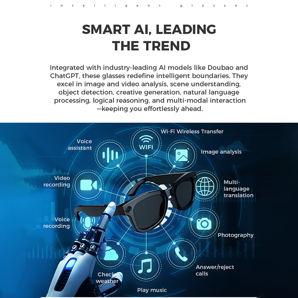 SENBONO M01 Smart Glasses with 500W HD Camera Bluetooth Calling, AI Translation, Audio Viewing Video Recording Glasses, Hands-Free HD Photography, Wireless Eyewear