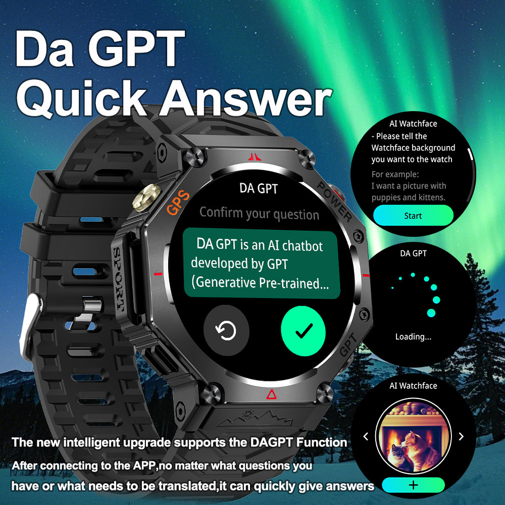 SENBONO smartwatch KC91supports AI voice assistant + AI watch face, GPS positioning, Bluetooth answering, health monitoring and other functions, and is a must-have item for outdoor activities.