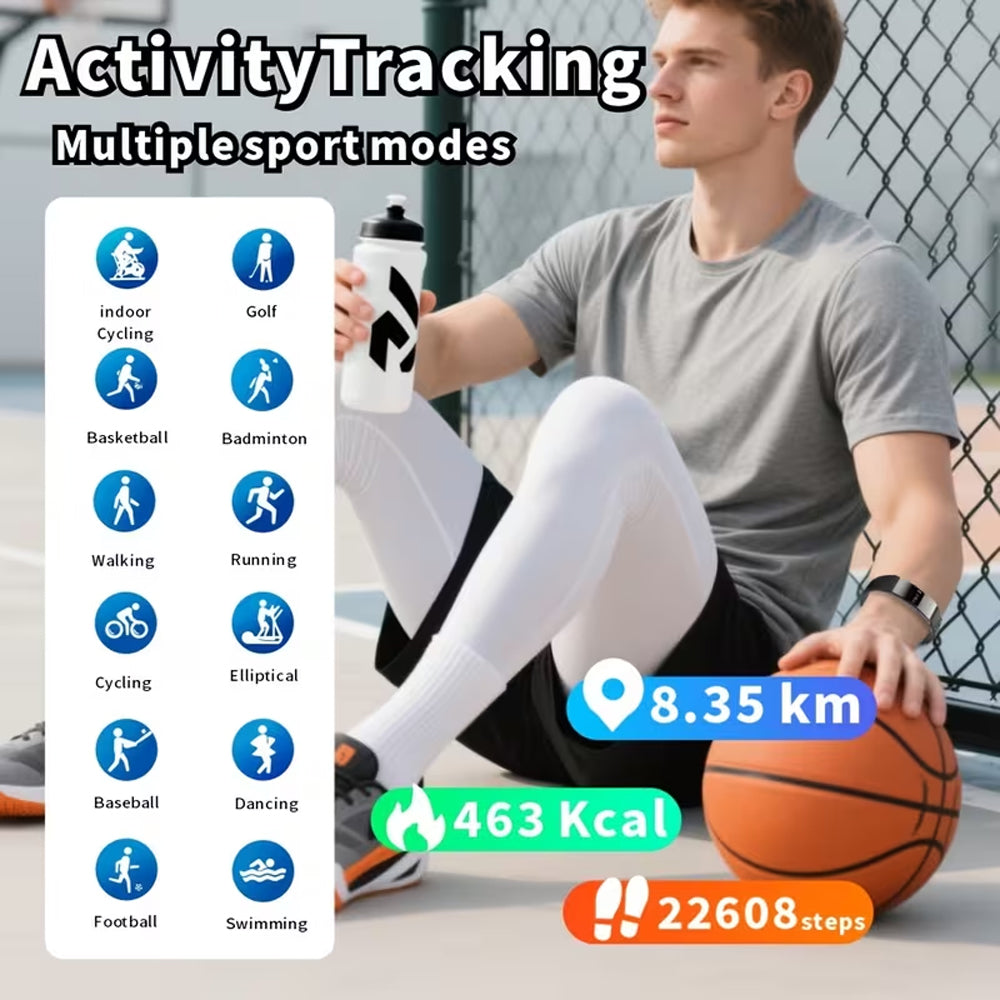 SENBONO B8 Smart bracelet features multiple health Monitoring functions, including heart rate and sleep tracking, multi-activity tracking, call and message reminders, IPX8 waterproofing, and is a stylish and convenient smart bracelet for women.