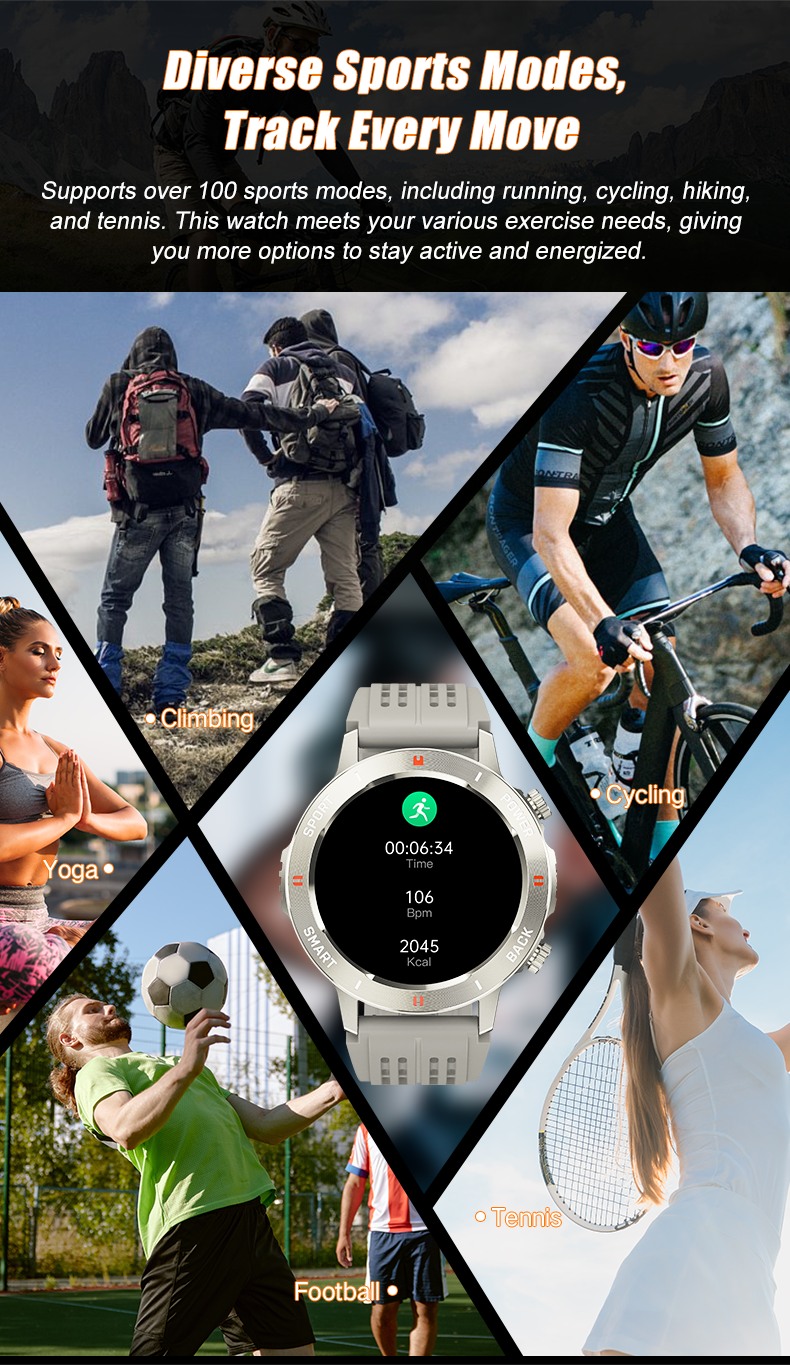SENBONO men's sports smart watch S81PRO has functions such as wireless calling iPX8 waterproof alloy body and silicone strap, music control, multi-function reminder, etc.