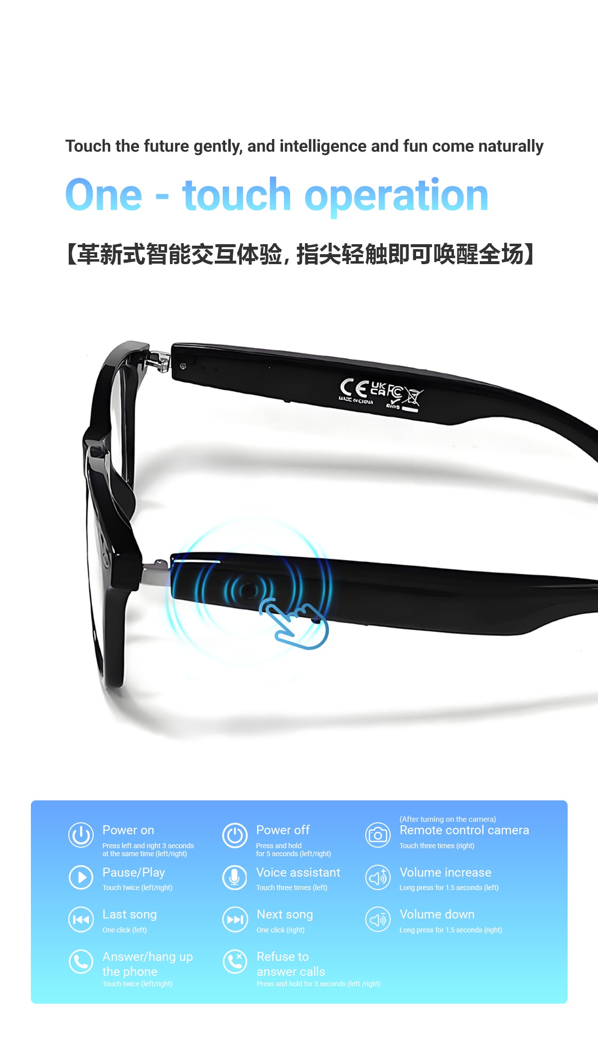 SENBONO F16 smart glasses AI translation music noise reduction wireless Bluetooth hands-free call remote control photo outdoor sports smart glasses
