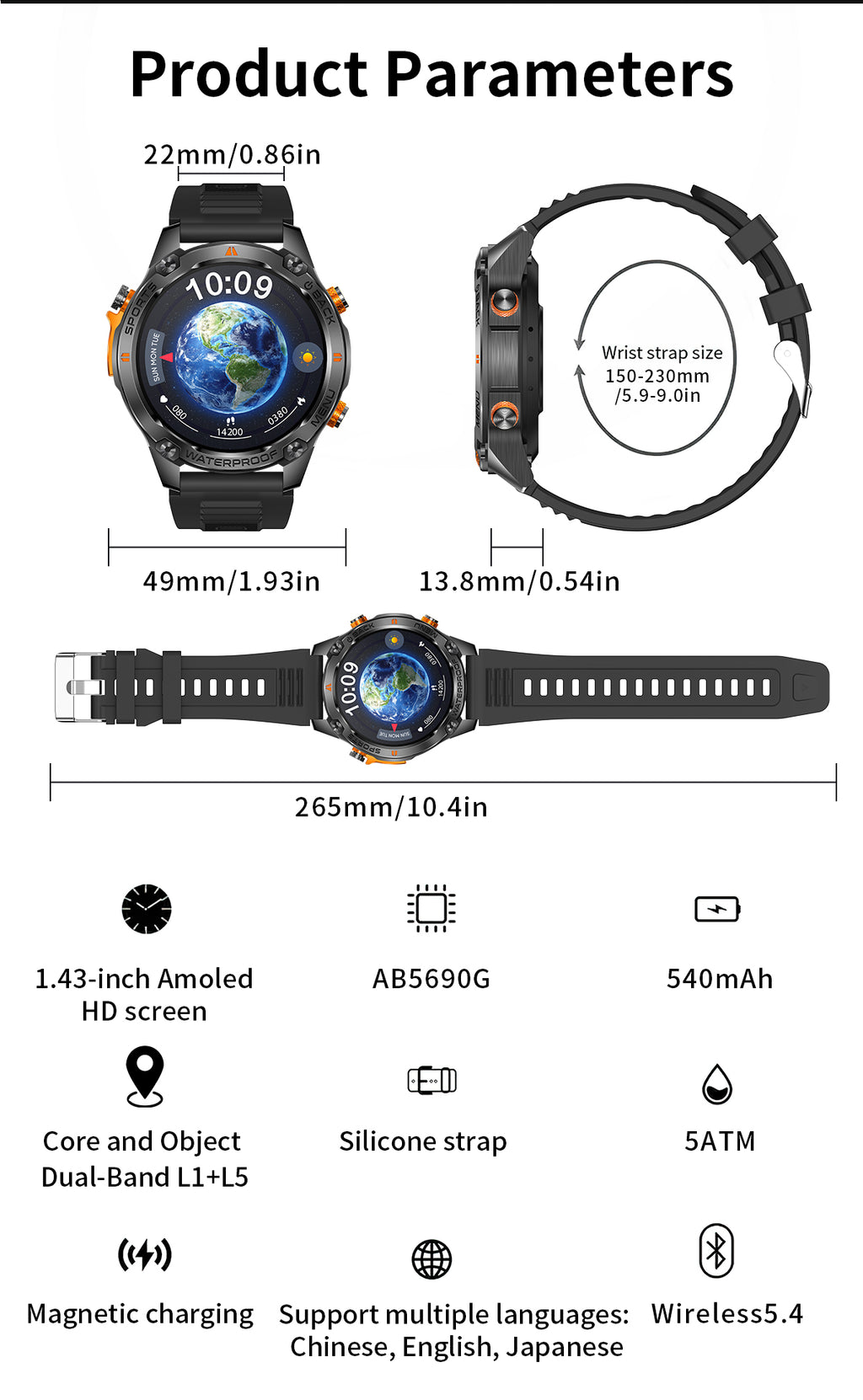SENBONO Smart Outdoor Watch G100 Sports Watch 1.43 Inch GPS, Bluetooth Calling, Voice Assistant, Remote Camera, Fitness Tracker Smart Sports Glasses
