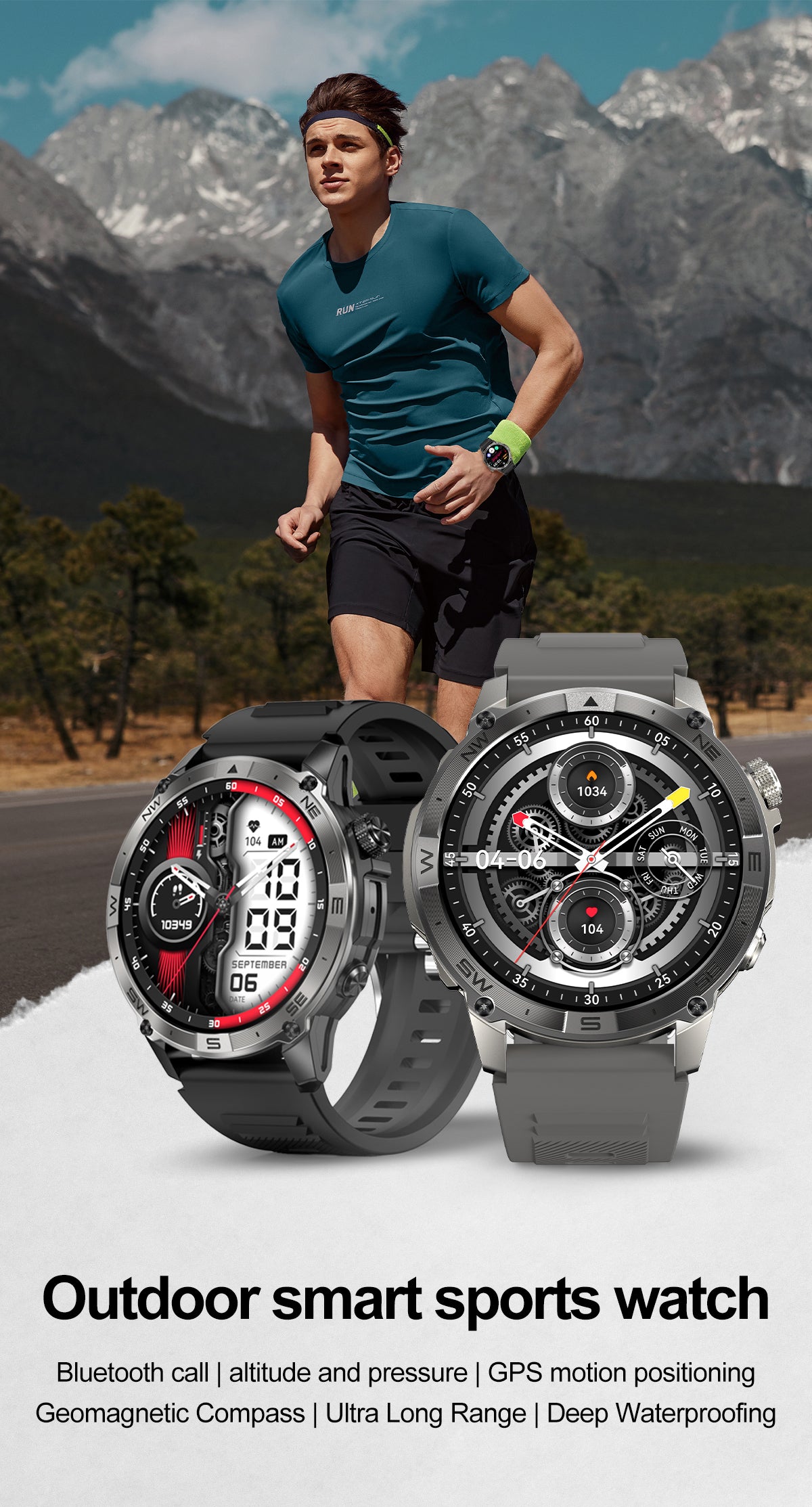 SENBONO smart watch HK08gps positioning air pressure compass bluetooth call message push large capacity battery men's outdoor smart watch
