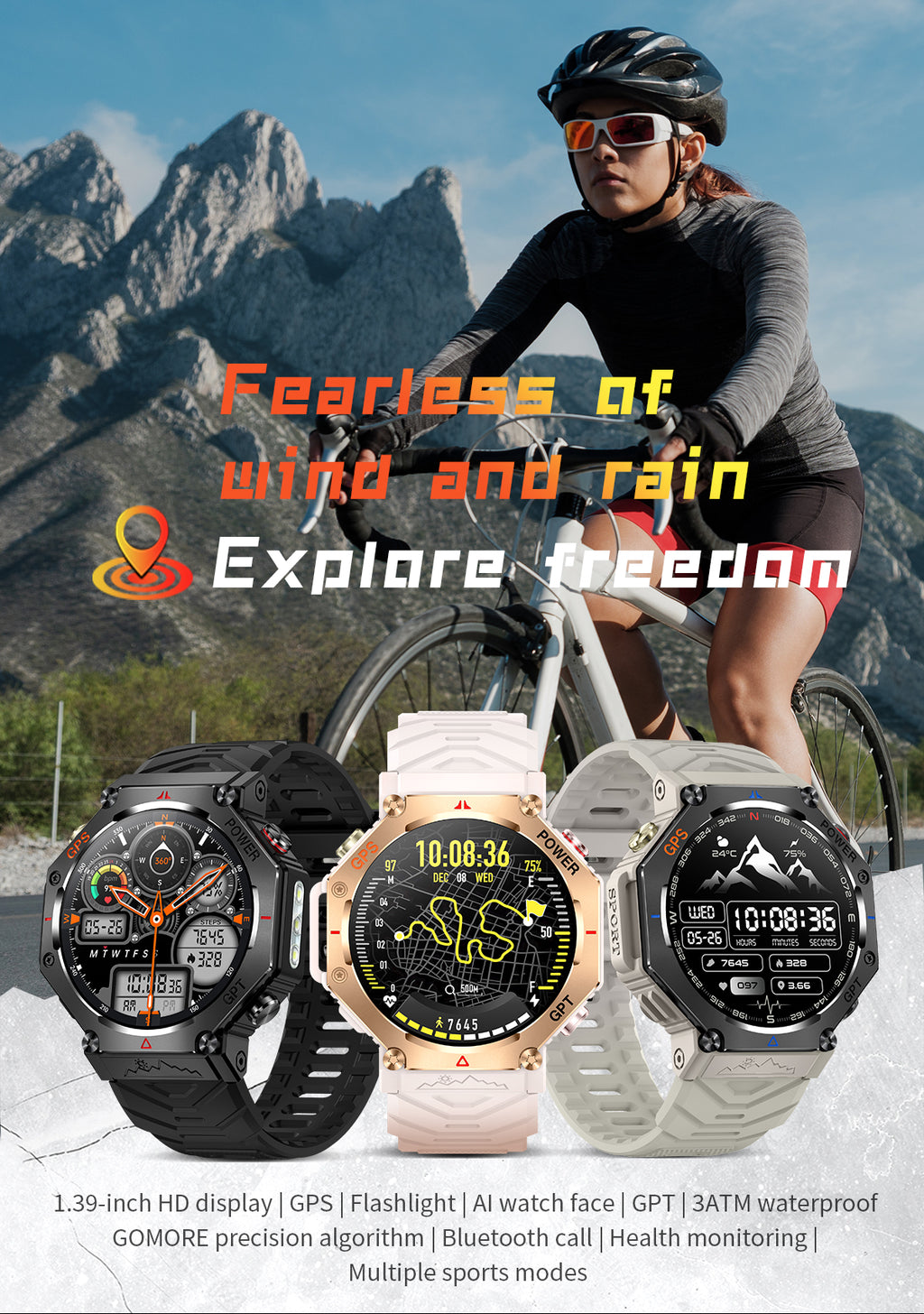 SENBONO smartwatch KC91supports AI voice assistant + AI watch face, GPS positioning, Bluetooth answering, health monitoring and other functions, and is a must-have item for outdoor activities.